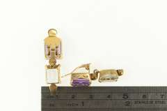 14K Yellow Gold Emerald Cut Amethyst Blue Topaz Dangle Clip Earrings
