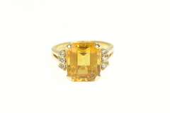 14K Yellow Gold Emerald Cut Palmeira Citrine Diamond Cocktail Ring