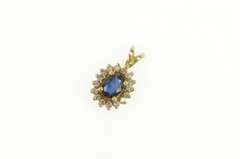14K Yellow Gold 1.25 Ctw Natural Sapphire Diamond Halo Pendant