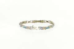 14K White Gold Black Opal Inlay Tanzanite Diamond Statement Bracelet