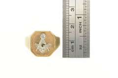 14K Yellow Gold G Masonic Diamond Compass Square Men's Ring