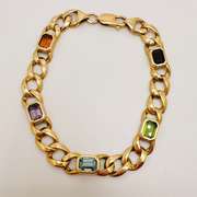 14kt Solid Yellow Gold Cuban Link & Gemstone Chain Bracelet
