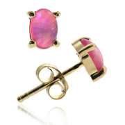 Created Pink Opal Oval Stud Earrings