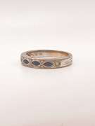 Vintage 18kt Solid White Gold, Blue Sapphire, & Diamond Band