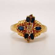 14kt Solid Yellow Gold, Blue Sapphire, & Diamond Ring