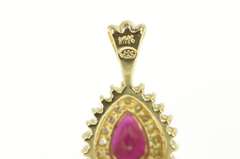 14K Yellow Gold Natural Pear Cut Ruby Diamond Halo Vintage Pendant