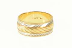 14K Yellow Gold 7.5mm Grooved Two Tone Wedding Band Ring
