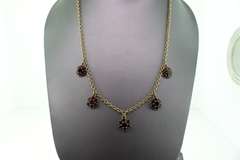 14kt Solid Yellow Gold & Garnet Flower Necklace