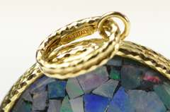 14K Yellow Gold Mosaic Opal Triplet Oval Vintage Statement Pendant