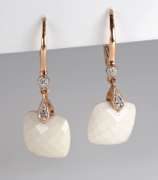 Stylish White Agate & Diamond Drop Earrings in 14K RG