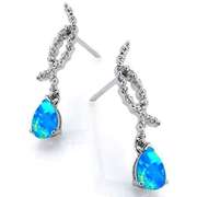 3/4CT CREATED BLUE OPAL SILVER DANGLE EARRINGS