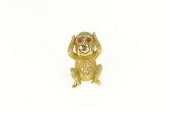 18K Yellow Gold Hear No Evil Ruby Eyed Diamond Monkey Lapel Pin/Brooch