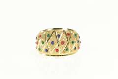 14K Yellow Gold Lattice Colorful Resin Dotted Domed Band Ring