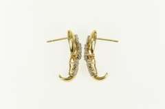 10K Yellow Gold Diamond Flower Wavy Cluster Semi Hoop Earrings