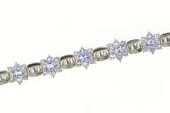 14K White Gold Tanzanite Round Flower Cluster Tennis Bracelet