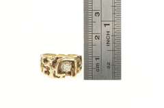 14K Yellow Gold 1960's Diamond Raw Textured Nugget Squared Ring