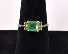 Stunning 1.88CTW Emerald & 0.10CTW Diamond Ring in Gold Plated Sterling Silver