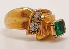 Antique 14kt Gold, Very High Quality Emerald, & Diamond Ring