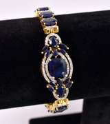 Sensational 31.98CTW Sapphire & 3.00CTW Diamond Bracelet in Gold Plated Sterling Silver