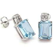 3 2/3 CARAT BLUE TOPAZ & CREATED DIAMOND SILVER EARRINGS