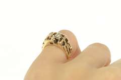 14K Yellow Gold 1960's Diamond Raw Textured Nugget Squared Ring