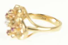 10K Yellow Gold 1950's Natural Ruby Diamond Heart Bypass Ring