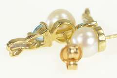 10K Yellow Gold Pearl Blue Topaz Diamond Accent Drop Earrings