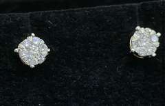 ROUND BRILLIANT CLUSTER DIAMOND STUDS TWO TONE 14K YELLOW WITH WHITE GOLD PRONGS