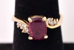 Ravishing Rhodolite Garnet and Diamond Ring in 14K Yellow Gold