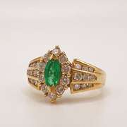18kt Solid Yellow Gold, Emerald, and Diamond Ring