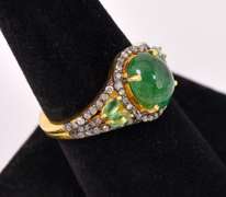 Ravishing Approx. 4.12CTW Emerald and Approx. 0.62CTW Diamond Ring in Gold Plated Sterling Silver