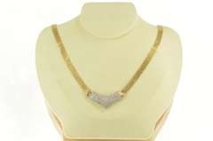 10K Yellow Gold 1.50Ctw Diamond Chevron Cluster Flat Chain Necklace