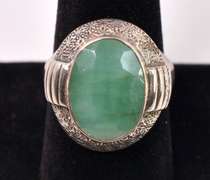 Green Beryl Set In Sterling Ring