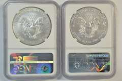 2 Scarce Burnished 2015-W & 2018-W NGC MS70 $1 Silver Eagles