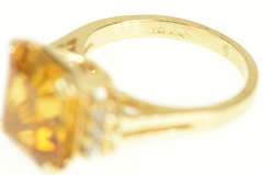 14K Yellow Gold Emerald Cut Palmeira Citrine Diamond Cocktail Ring