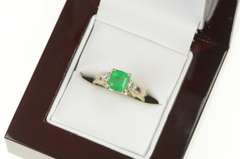 14K White Gold 1.29 Ctw Natural Emerald Diamond Engagement Ring