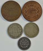 1864 & 1865 2c, 1865 & 1876 3c, and 1857 Seated Half Dime