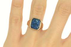 14K Yellow Gold 1960's Squared Blue Agate Statement Ring