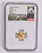 MS69 1998 China 10 Yuan 1/10 Oz. .999 Fine Gold Panda Large Date NGC