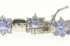 14K White Gold Tanzanite Round Flower Cluster Tennis Bracelet