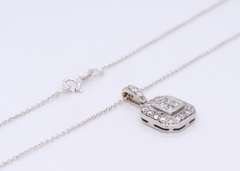 Sparkling White Gold Round Brilliant Cut Diamond Halo Cushion Pendant on Chain