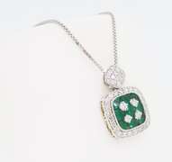 Diamond & Emerald Pendant Necklace made in 18k White Gold