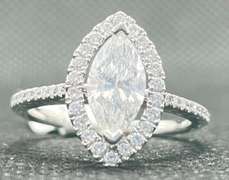 BEAUTIFUL DIAMOND MARQUISE HALO PAVE ENGAGEMENT RING IN 18K WHITE GOLD