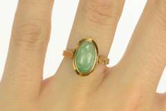 14K Yellow Gold 1960's Ornate Jade Cabochon Statement Ring