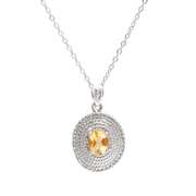 Plated Rhodium 1.08cts Citrine and Diamond Necklace