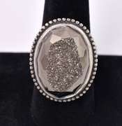 Natural Druzy Quartz Set In Sterling Silver Ring