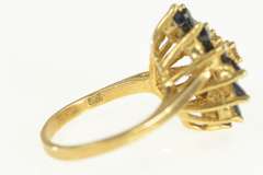 14K Yellow Gold Marquise Sapphire Diamond Wavy Cluster Ring