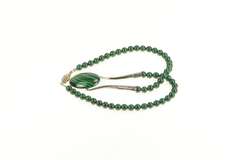 Sterling Silver Oval Malachite Cabochon Southwestern Beaded Necklace