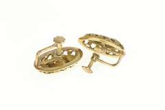 18K Yellow Gold Victorian Ornate Filigree Oval Screw Back Earrings
