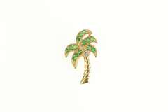 14K Yellow Gold Emerald Diamond Palm Tree Tropical Motif Pendant